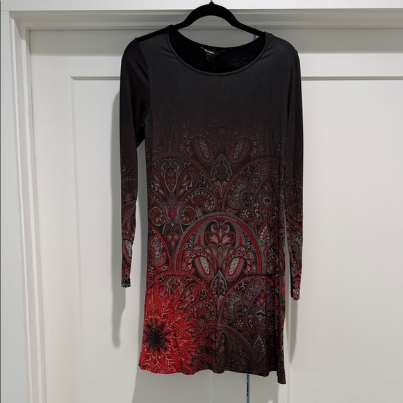Desigual Dresses & Skirts - Long Sleeve Red Patterned Women's Dress
